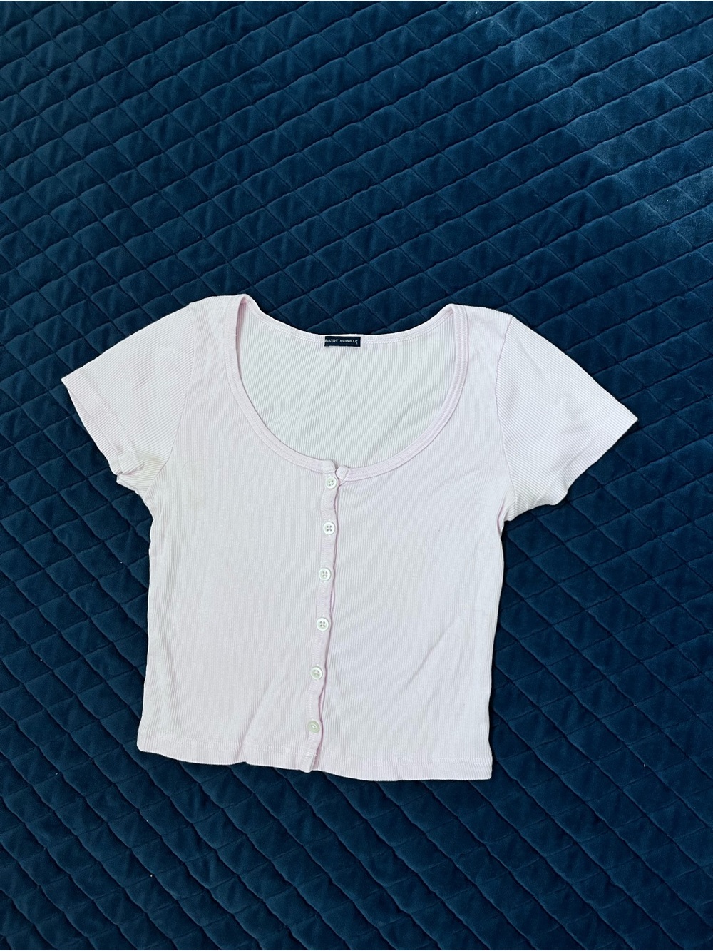 Brandy Melville Light Pink Scoop Neck Button Crop Top - 100% Cotton - Casual